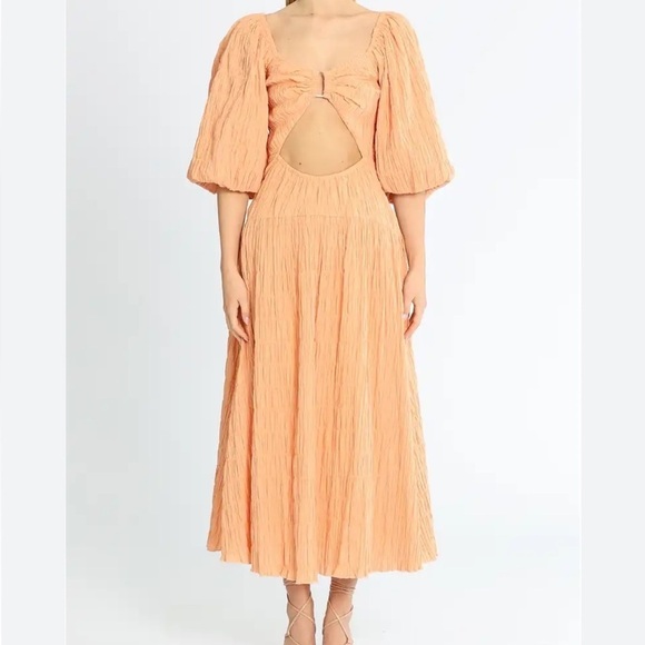 SOVERE Mercy Reversible Cut Out Midi Dress in light orange  Size L - Picture 7 of 8